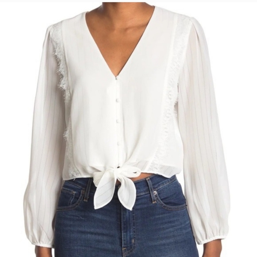 Wayf White Tie-Front Blouse